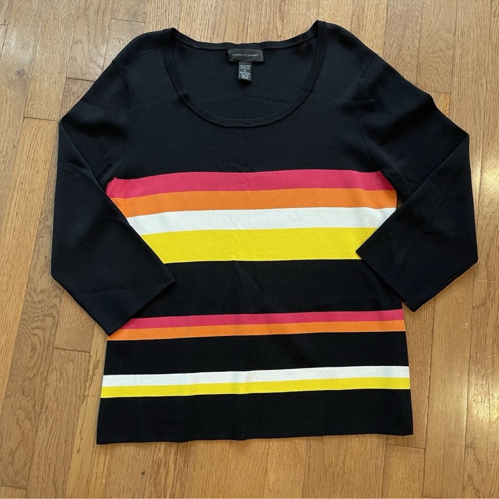 Cable & Gauge‎ ladies Y2K colorful band striped black sweater size XL 3/4 sleeve - Picture 8 of 11